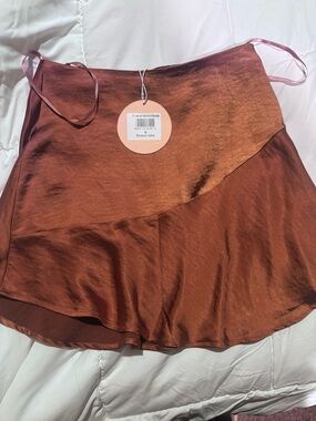PAIGE Satin Skater Mini Skirt in Rust Orange